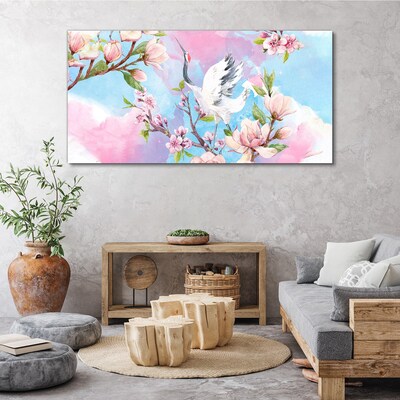 Tableau toile imprimée Paysage floral avec une grue