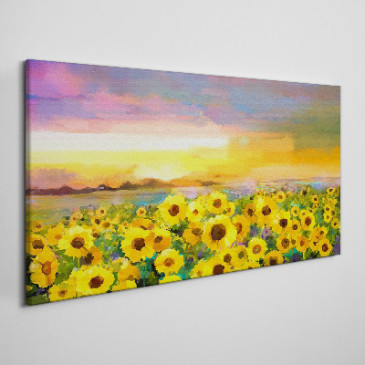 Tableau imprimé sur toile Tournesols dans les rayons du soleil couchant