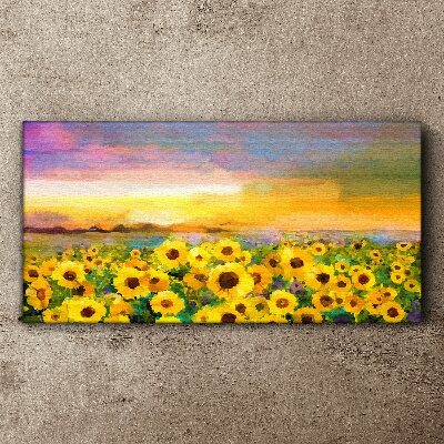 Tableau imprimé sur toile Tournesols dans les rayons du soleil couchant