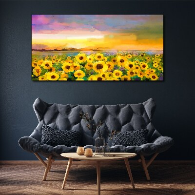 Tableau imprimé sur toile Tournesols dans les rayons du soleil couchant
