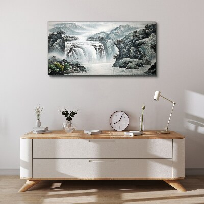 Tableau sur toile Cascades tranquilles dans un paysage de montagne