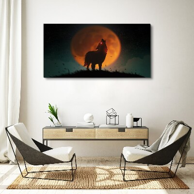 Tableau toile imprimée Loup sous la lune