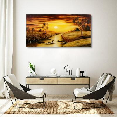 Tableau toile imprimée Heure d'or sur la rivière