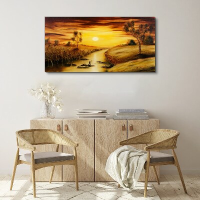 Tableau toile imprimée Heure d'or sur la rivière