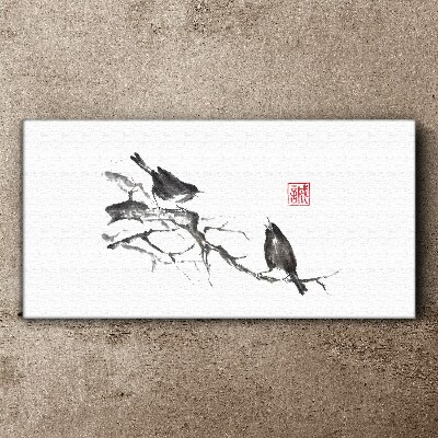 Tableau toile imprimée Oiseaux sur une branche