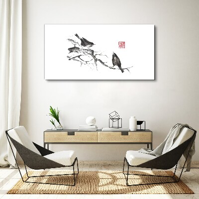 Tableau toile imprimée Oiseaux sur une branche