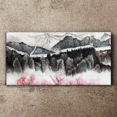 Tableau sur toile Un paysage de montagne paisible avec des fleurs