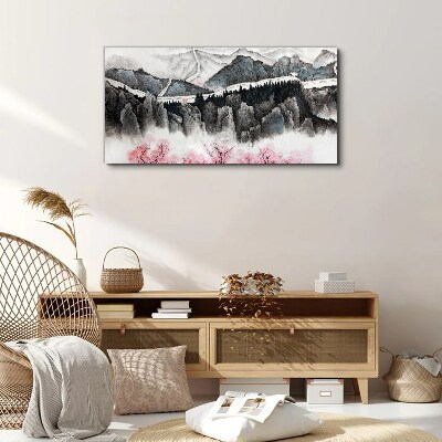 Tableau sur toile Un paysage de montagne paisible avec des fleurs