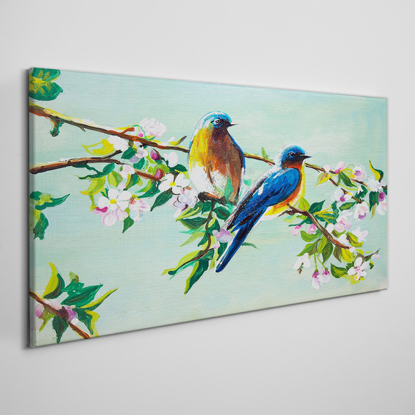 Tableau toile imprimée Oiseaux sur une branche en fleurs