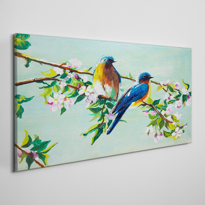 Tableau toile imprimée Oiseaux sur une branche en fleurs
