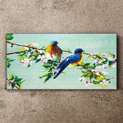 Tableau toile imprimée Oiseaux sur une branche en fleurs