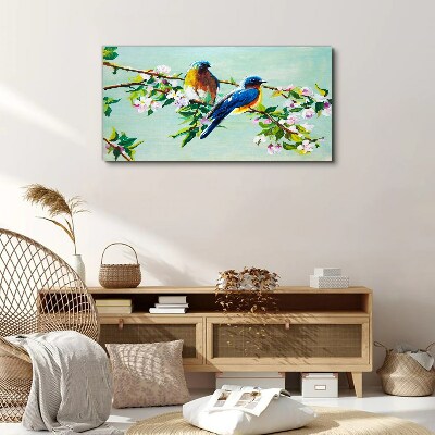 Tableau toile imprimée Oiseaux sur une branche en fleurs