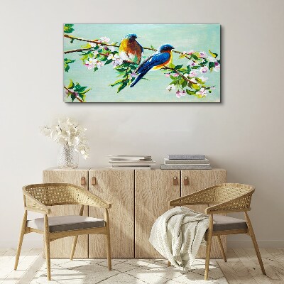 Tableau toile imprimée Oiseaux sur une branche en fleurs