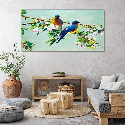 Tableau toile imprimée Oiseaux sur une branche en fleurs