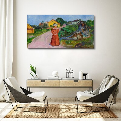 Tableau imprimé sur toile La femme en robe rouge de Munch