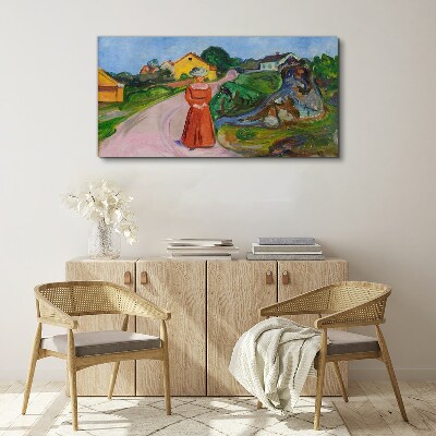 Tableau imprimé sur toile La femme en robe rouge de Munch
