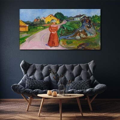 Tableau imprimé sur toile La femme en robe rouge de Munch