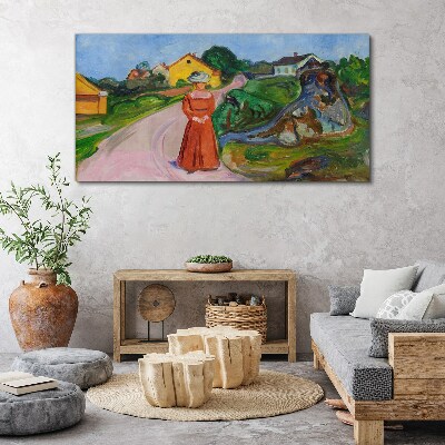 Tableau imprimé sur toile La femme en robe rouge de Munch