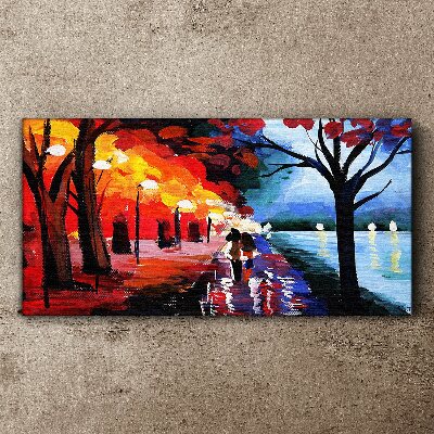 Tableau toile imprimée Une promenade romantique dans un parc coloré