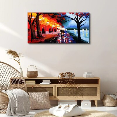 Tableau toile imprimée Une promenade romantique dans un parc coloré