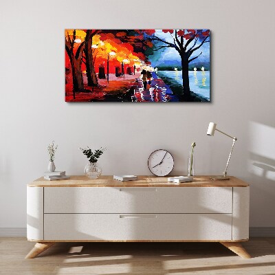 Tableau toile imprimée Une promenade romantique dans un parc coloré