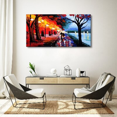 Tableau toile imprimée Une promenade romantique dans un parc coloré