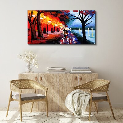 Tableau toile imprimée Une promenade romantique dans un parc coloré