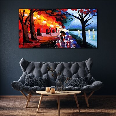 Tableau toile imprimée Une promenade romantique dans un parc coloré