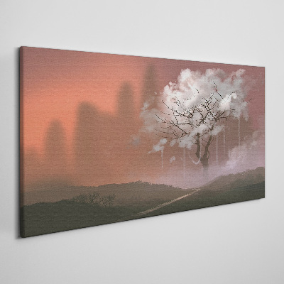 Tableau imprimé sur toile Paysage brumeux avec un arbre