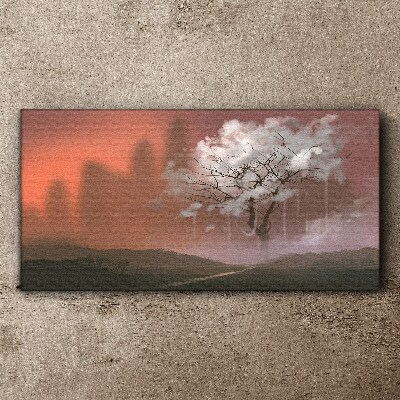 Tableau imprimé sur toile Paysage brumeux avec un arbre