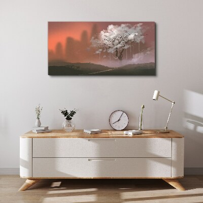 Tableau imprimé sur toile Paysage brumeux avec un arbre