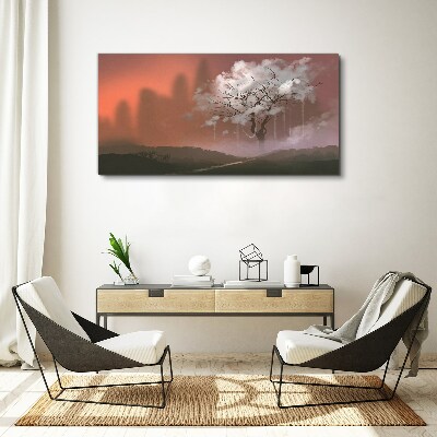 Tableau imprimé sur toile Paysage brumeux avec un arbre