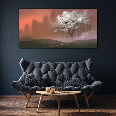 Tableau imprimé sur toile Paysage brumeux avec un arbre