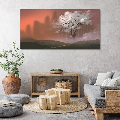 Tableau imprimé sur toile Paysage brumeux avec un arbre