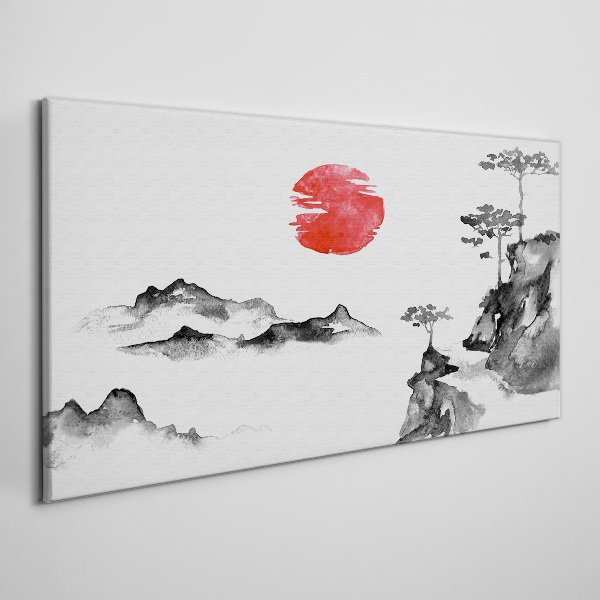 Tableau imprimé sur toile Paysage japonais avec une boule rouge