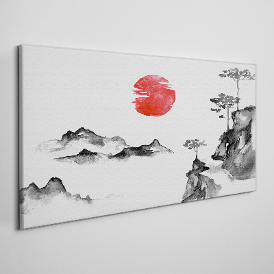 Tableau imprimé sur toile Paysage japonais avec une boule rouge