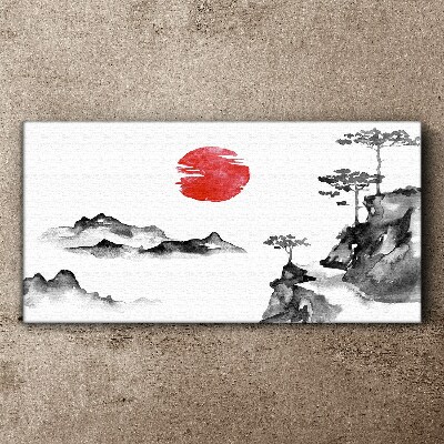 Tableau imprimé sur toile Paysage japonais avec une boule rouge
