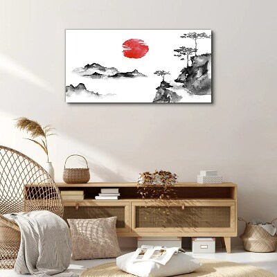 Tableau imprimé sur toile Paysage japonais avec une boule rouge
