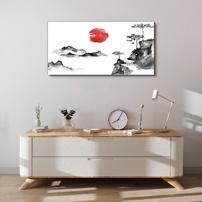 Tableau imprimé sur toile Paysage japonais avec une boule rouge