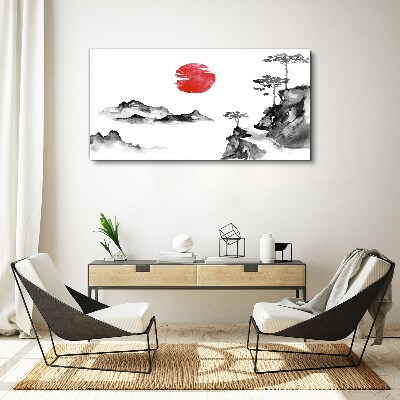Tableau imprimé sur toile Paysage japonais avec une boule rouge