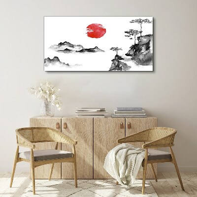Tableau imprimé sur toile Paysage japonais avec une boule rouge