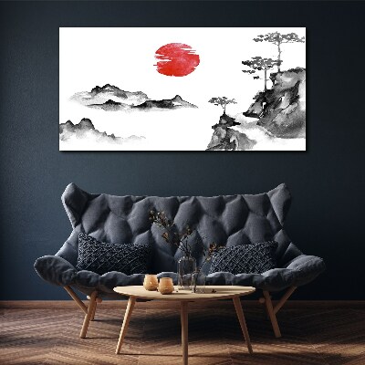 Tableau imprimé sur toile Paysage japonais avec une boule rouge