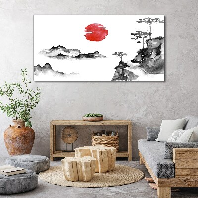 Tableau imprimé sur toile Paysage japonais avec une boule rouge