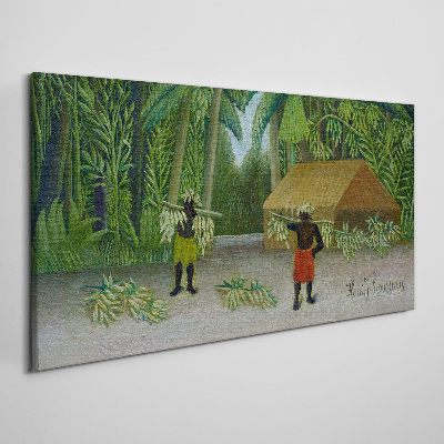 Tableau imprimé sur toile Récolte de bananes dans un paysage tropical