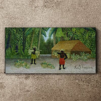 Tableau imprimé sur toile Récolte de bananes dans un paysage tropical