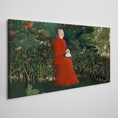 Tableau imprimé sur toile Manteau rouge dans le jardin