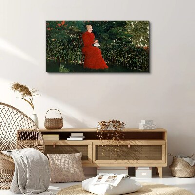 Tableau imprimé sur toile Manteau rouge dans le jardin