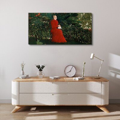 Tableau imprimé sur toile Manteau rouge dans le jardin