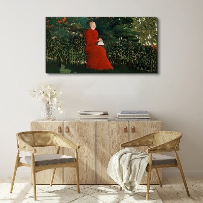 Tableau imprimé sur toile Manteau rouge dans le jardin