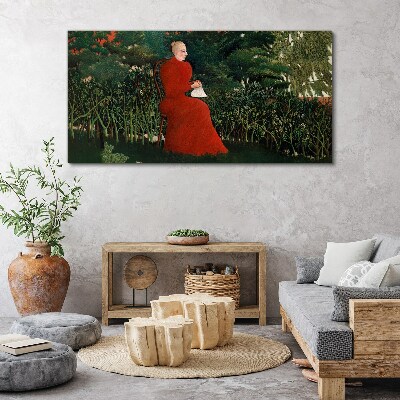 Tableau imprimé sur toile Manteau rouge dans le jardin